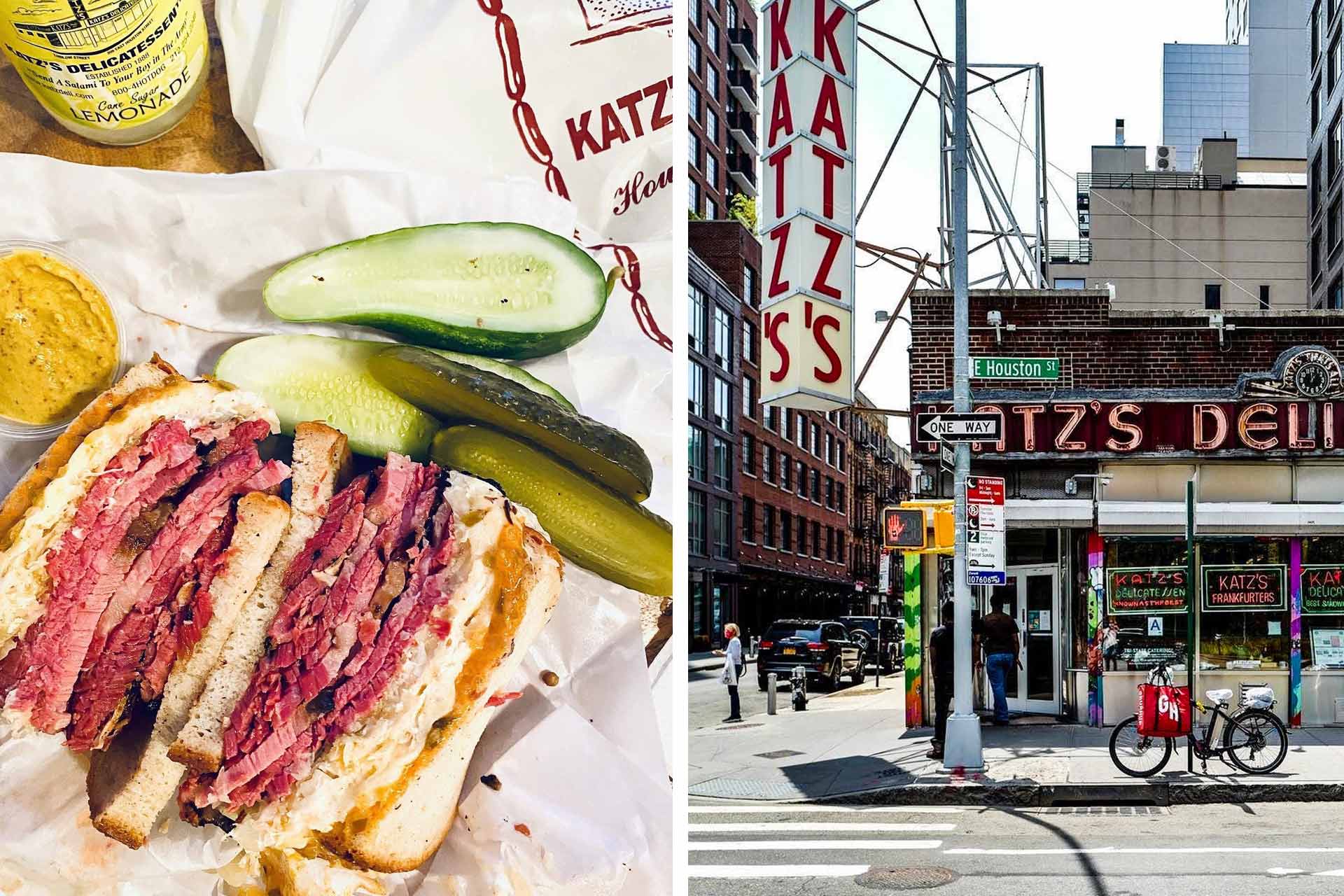 Pastrami on rye; Katz's historic facade. © htnyc/Katz's | © citygirlchronicles/Katz's