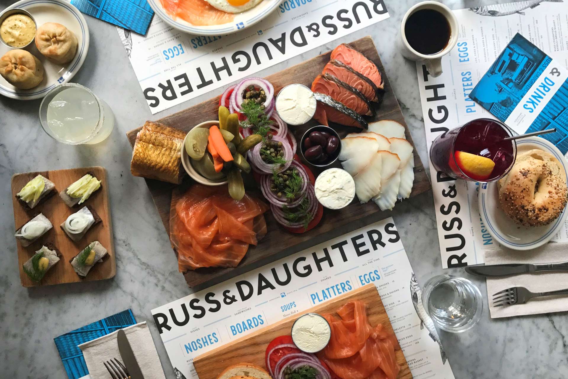Spread of Russ & Daughters famous bagels and lox. © Russ & Daughters Cafe