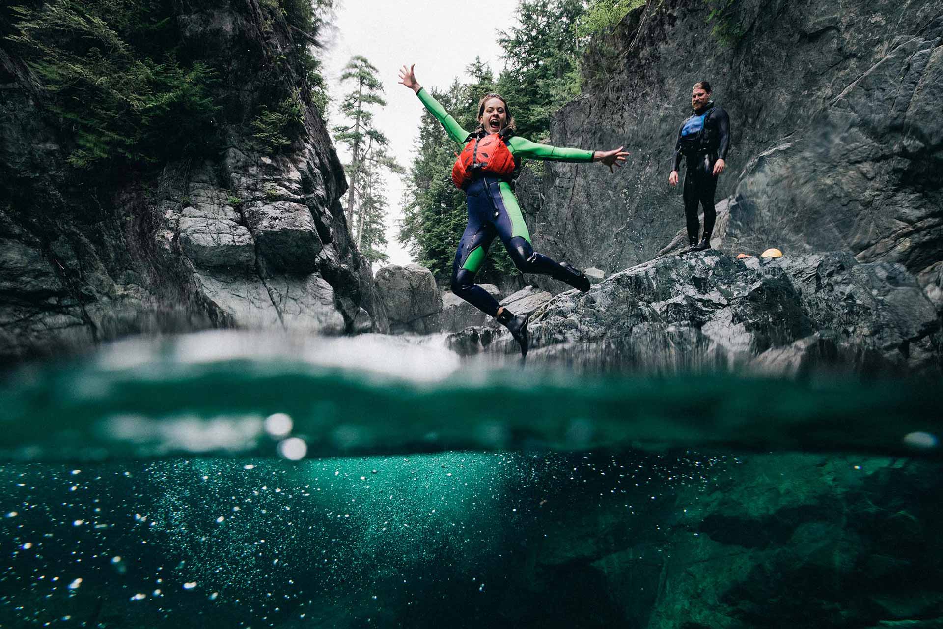Canyoning in a UNESCO biosphere on Vancouver Island. © Clayoquot Wilderness Lodge