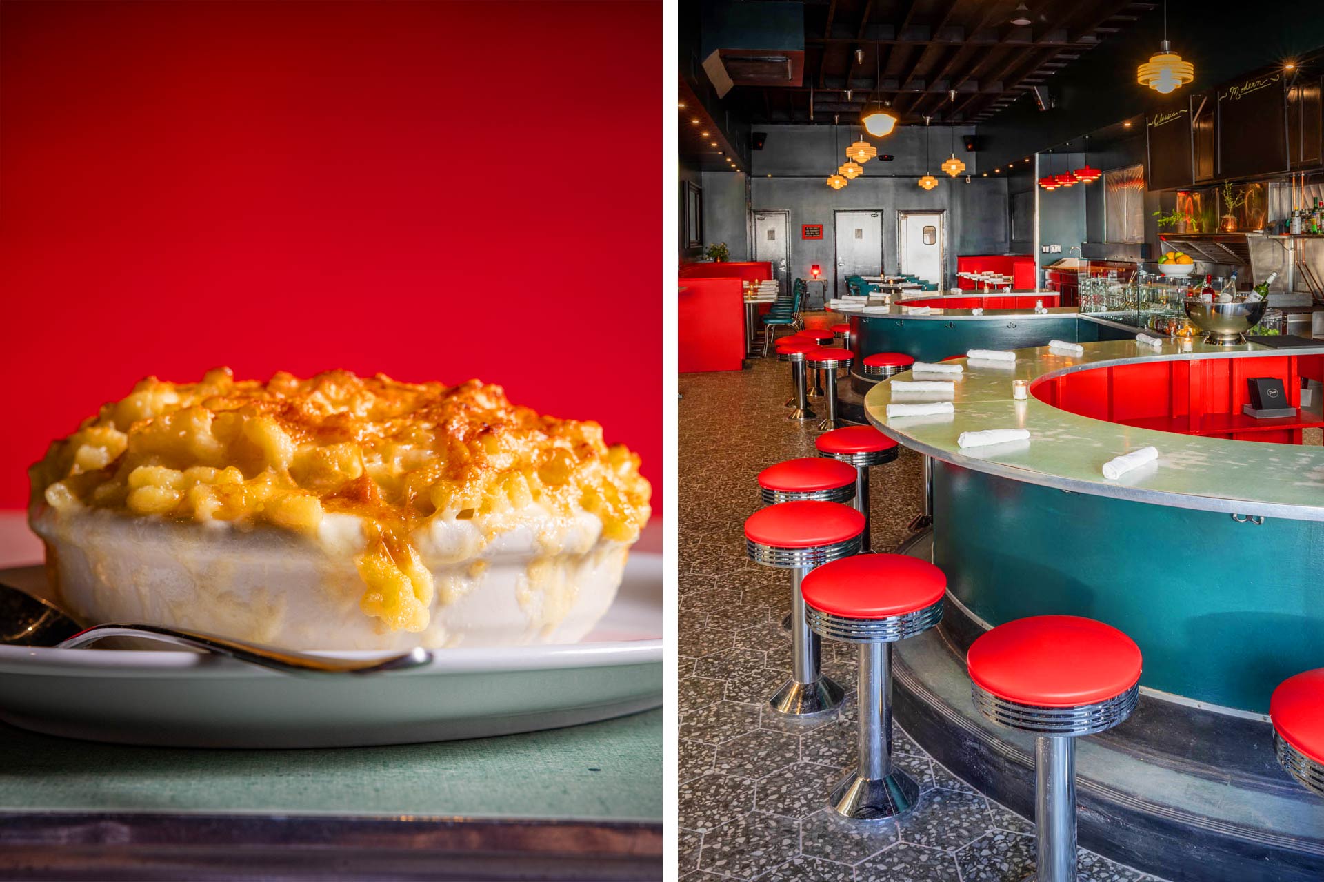 Le gratin de macaronis est un plat signature de Poole's, dont les comptoirs en fer à cheval rappellent que les lieux étaient autrefois une cafétéria spécialisée dans les tartes. © Forrest Mason/Poole's