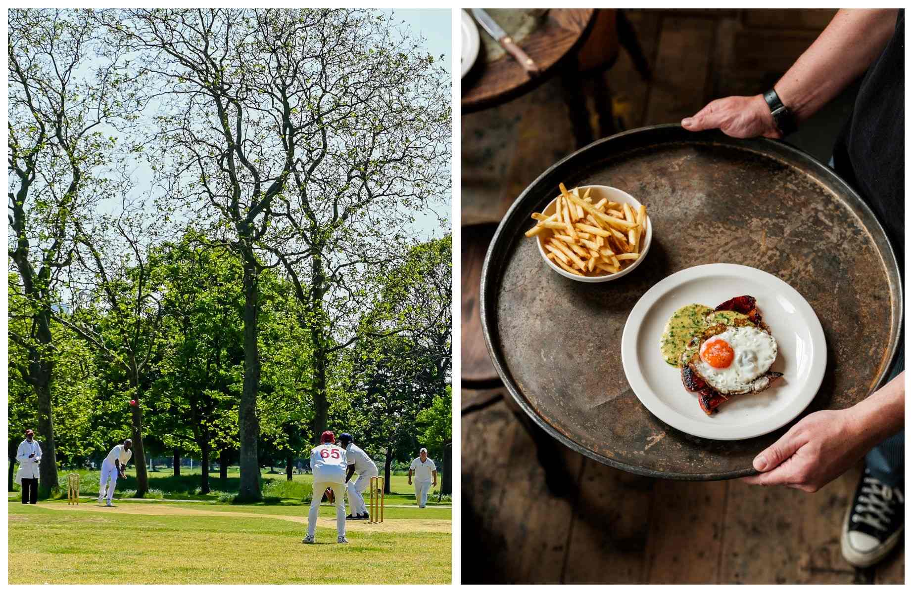 Local cricketers enjoying the sunshine and a typically traditional, skilfully cooked dish from The Hero. © Abdul Shakoor/iStock, © Dave Watts/The Hero