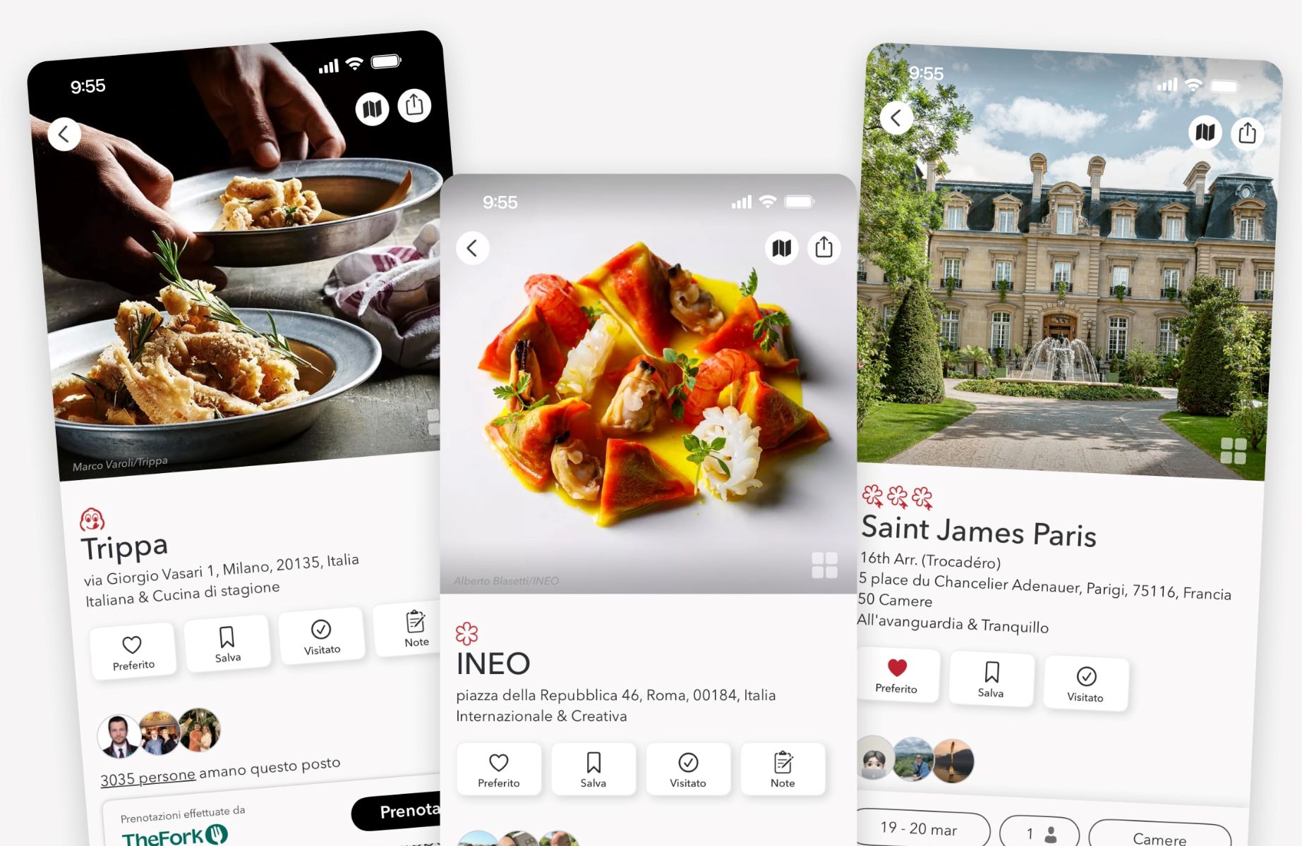 L'app Guida MICHELIN riunisce una serie di funzioni che ti aiutano a scoprire i ristoranti nelle vicinanze, salvare i tuoi preferiti, condividere le tue opinioni e prenotare hotel. ©The MICHELIN Guide