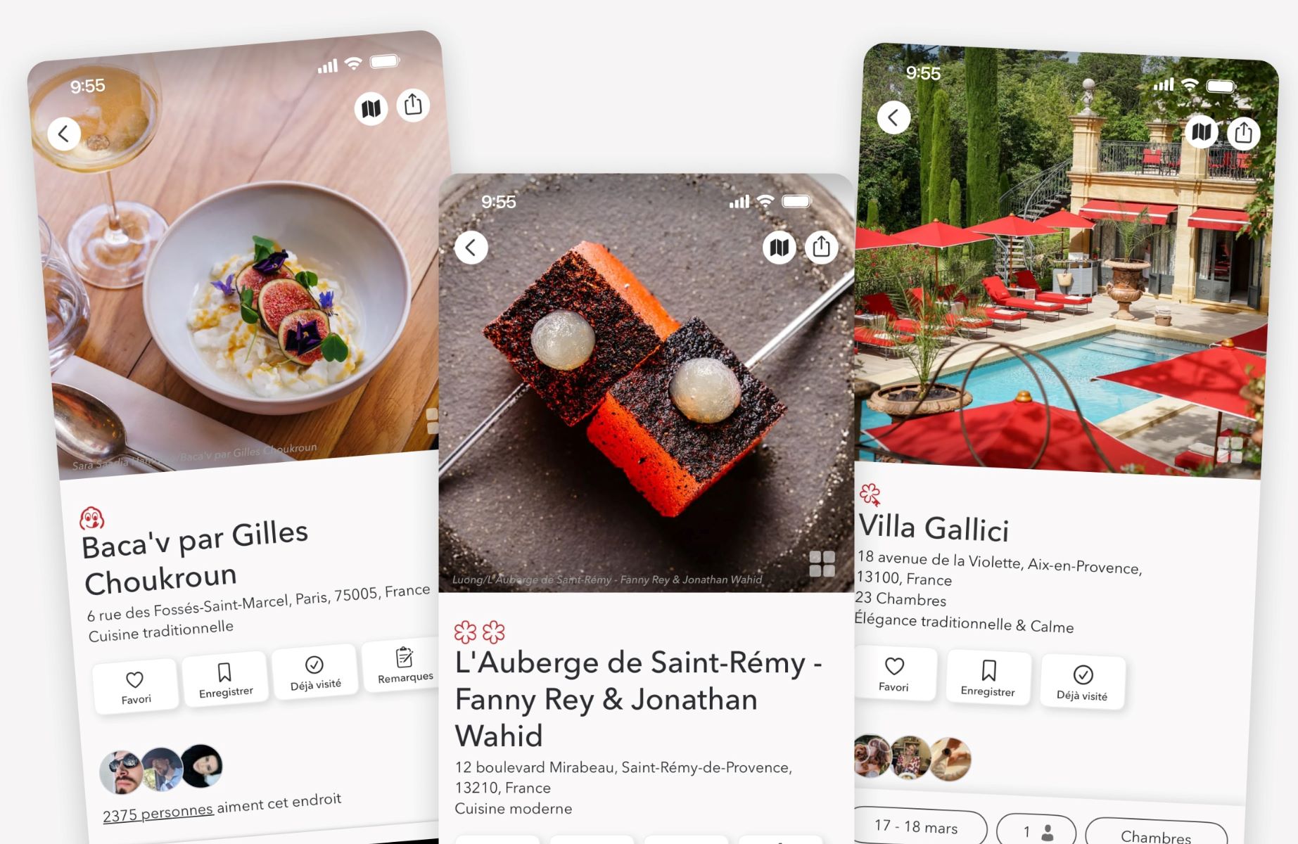 L'application du Guide MICHELIN regroupe toute une série de fonctionnalités pour vous aider à découvrir les restaurants à proximité, à enregistrer vos favoris, à partager vos avis et à réserver des hôtels.  ©The MICHELIN Guide