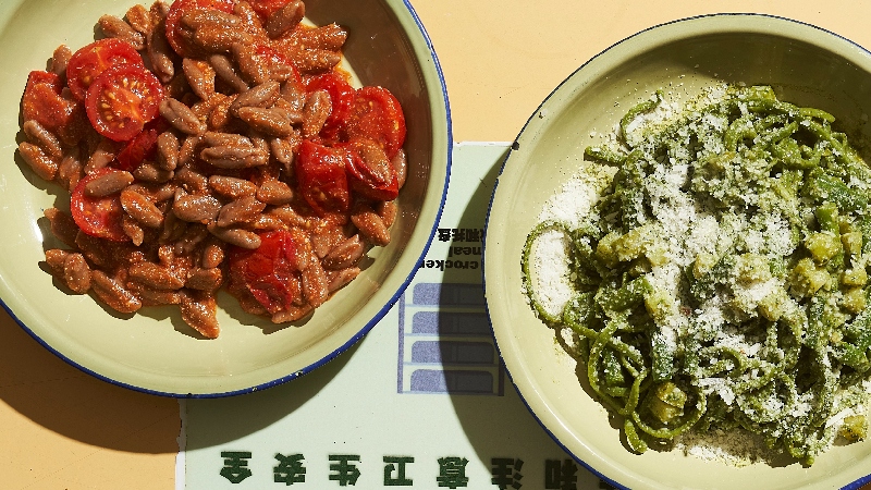 For Febbrile, tomato and pesto are simple at heart — one bright and unmistakably of tomatoes, the other balanced and textured — both defined by clarity and good olive oil.  © John Heng