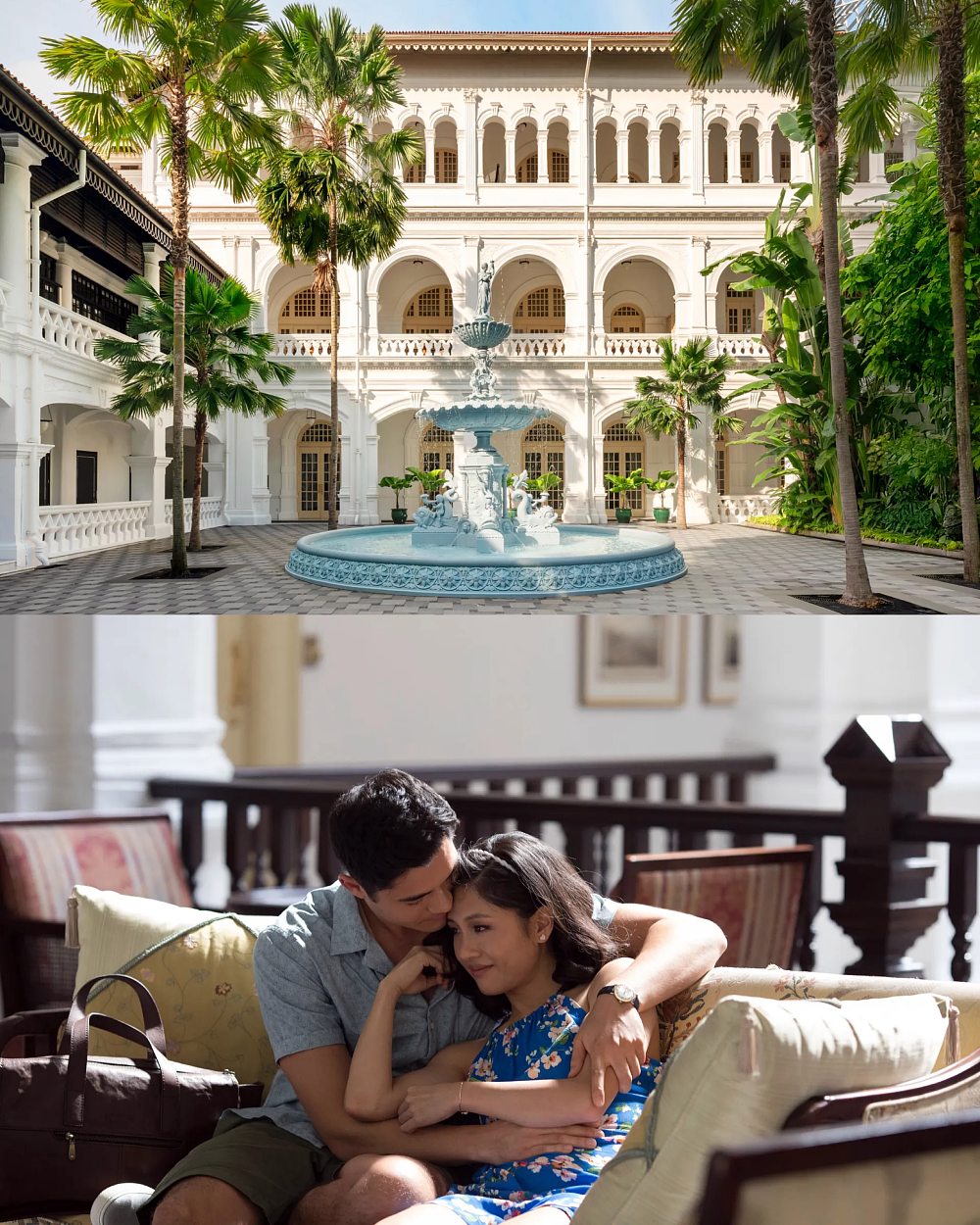 Kevin Kwan's fictional Kingsford Hotel, where Nick (Henry Golding) and Rachel (Constance Wu) stay. © Raffles Hotel, Singapore, Sanja Bucko/Warner Bros.