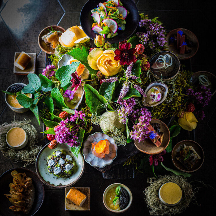 An amuse-bouche from SingleThread in California, inspired by hassun, the seasonal opening course of kaiseki cuisine. (© SingleThread)