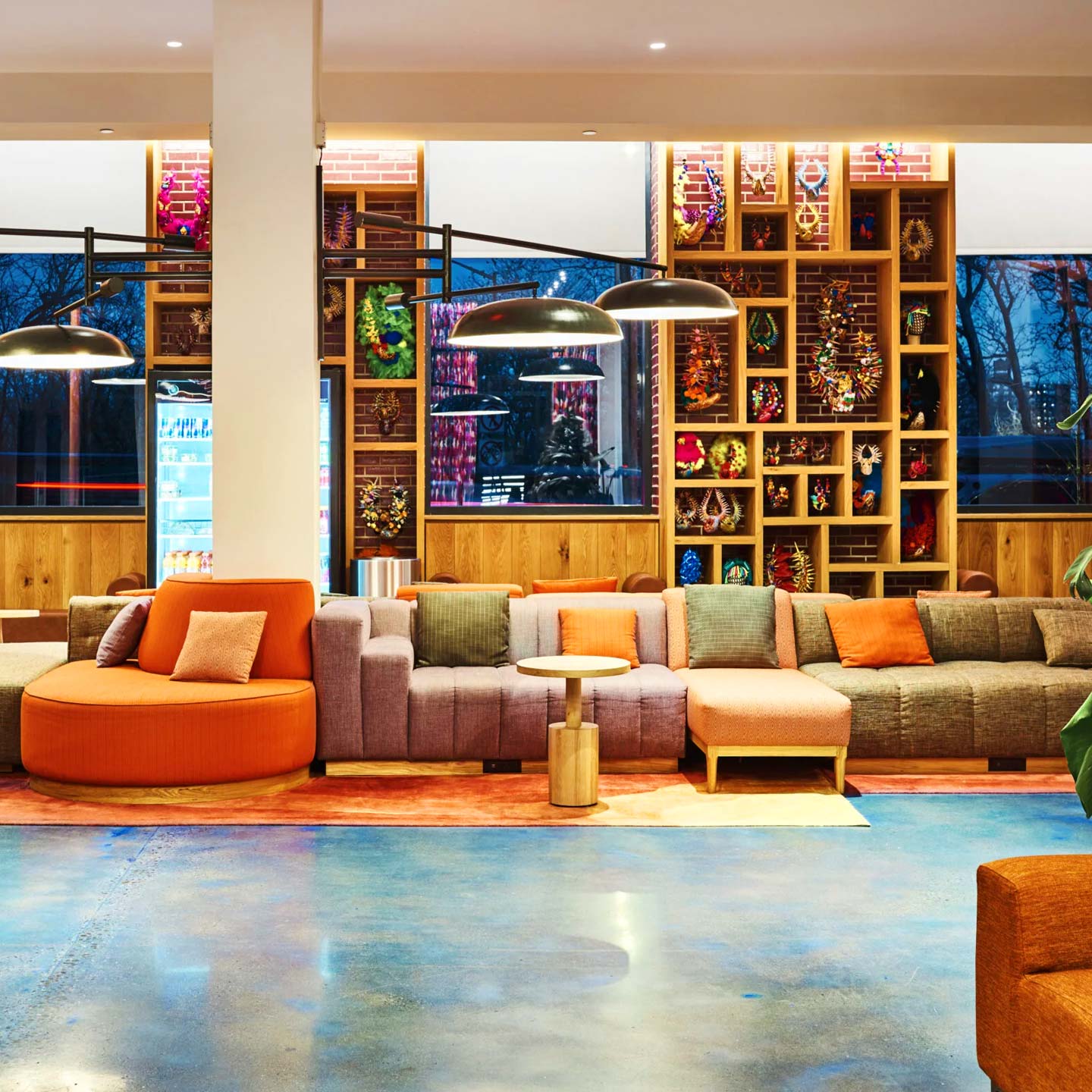 Another look at the distinctive lobby space at Radio Hotel. © Radio Hotel