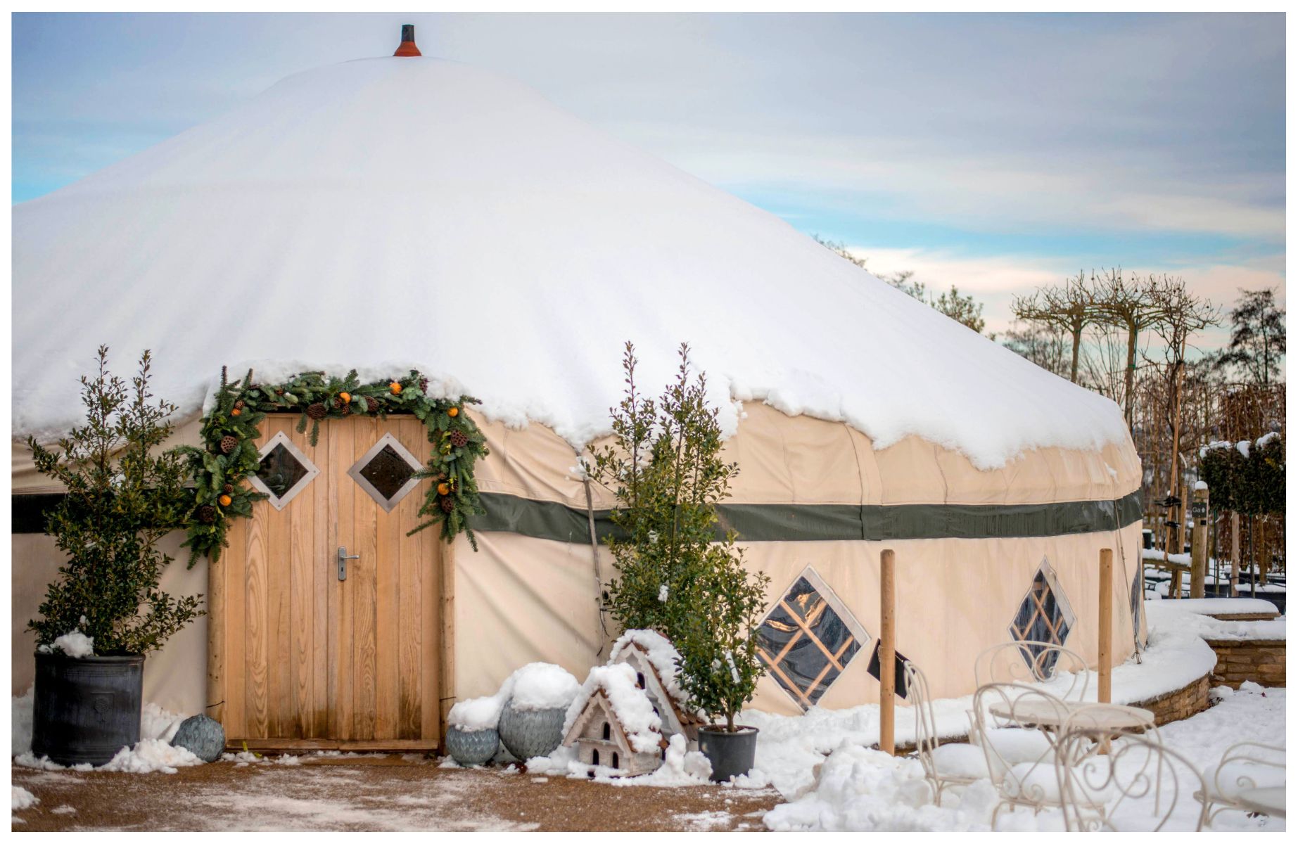 The Yurt covered in snow, proving it can be just as enchanting in winter and summer. © Rob Gregory /The Yurt at Nicholsons