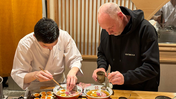 Connaughton has held collaborative dinners with Shohei Noguchi of Ito. Through sharing meals and cooking together, he sees opportunities for mutual cultural understanding. (© Kyle Connaughton)