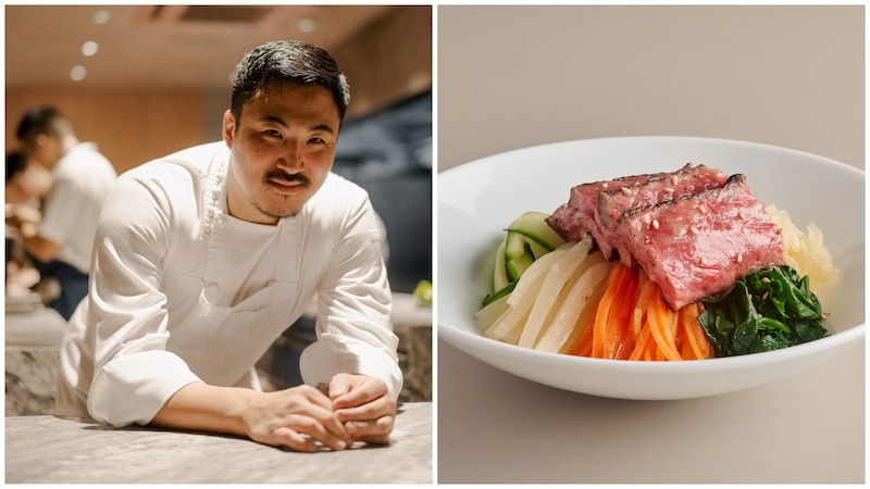 At Meta, Sun Kim revisits his first taste of Hanwoo with a charcoal-grilled ribeye, where gently rendered fat and rising smoke deepen the beef’s rich aroma. © Meta
