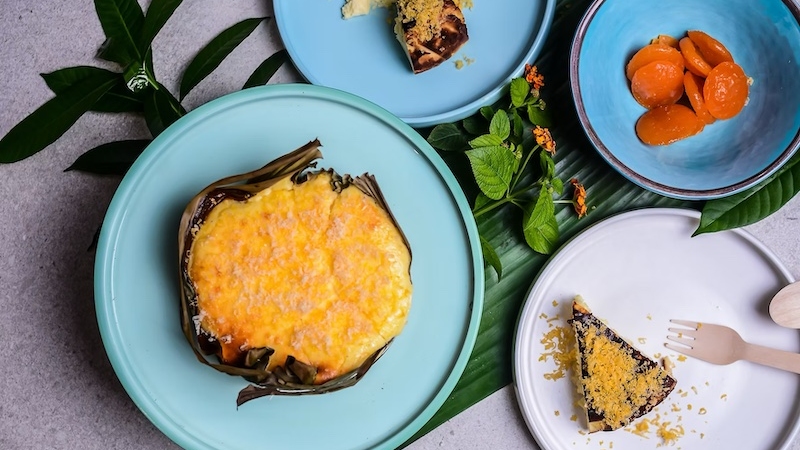 Gallery by Chele revisits a centuries-old recipe through a Basque lens — most notably in the Chika, a smokier, crustless cheesecake bibingka with a charred top. © Gallery by Chele