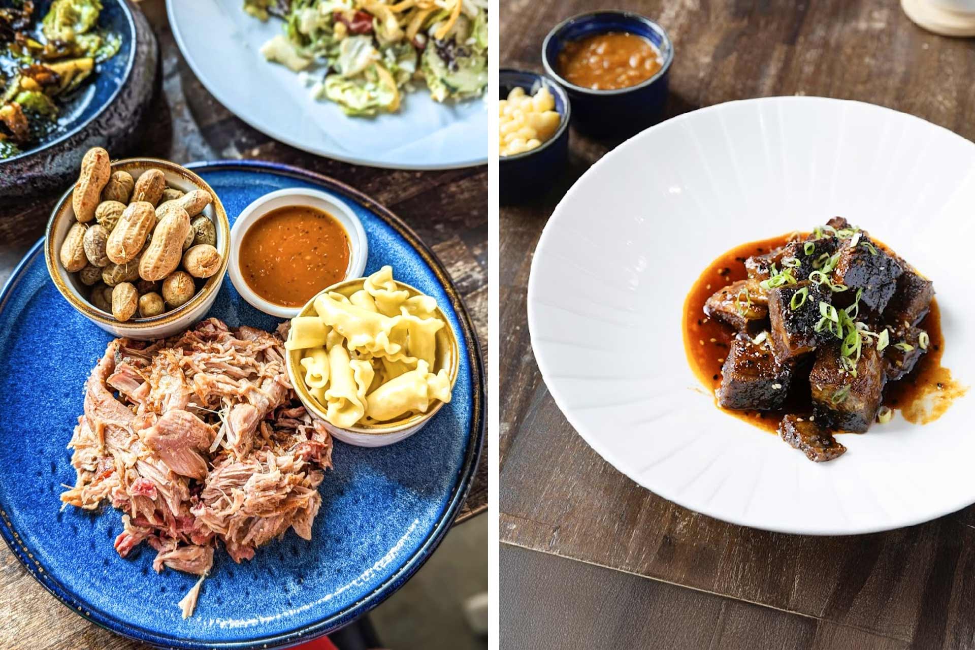 Barbecue plates at Salt Smokehouse come with sides like boiled peanuts and mac and cheese. © Sally Ham | © Jordan Bevel/Salt Smokehouse                                                                                              