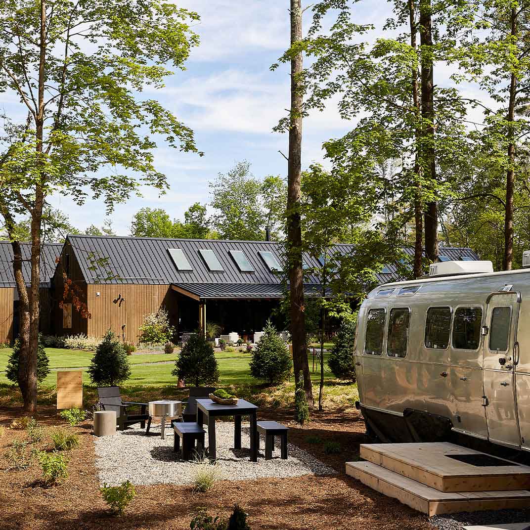 An Airstream accommodation at AutoCamp Catskills in New York’s bucolic mountain region, where the hotel becomes the trip itself. © AutoCamp