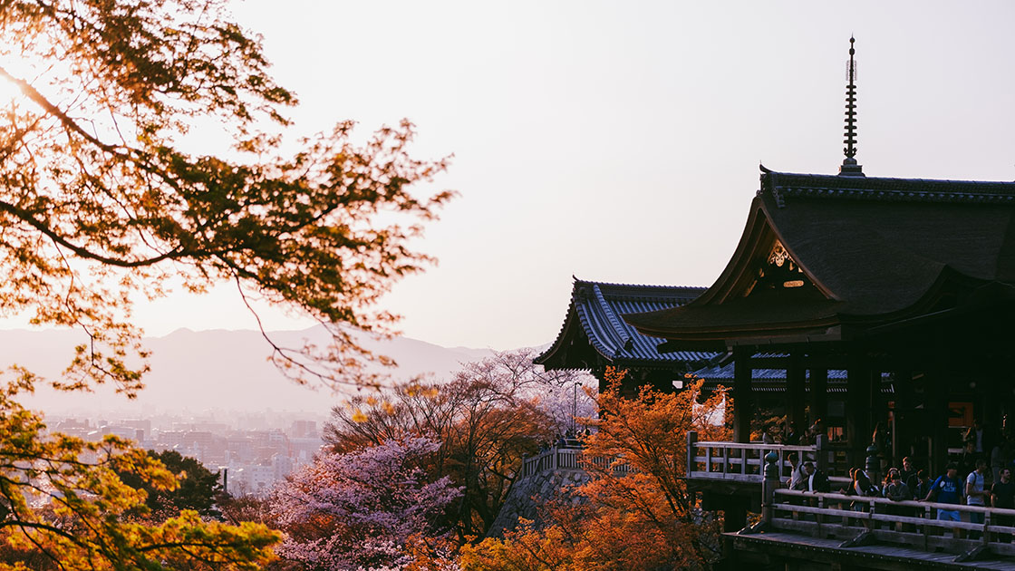 Kiyomizu-dera Temple, perched on a hillside in eastern Kyoto, is a UNESCO World Heritage Site famed for its vast wooden terrace that offers stunning panoramic views, especially during cherry blossom season. © Colin Wee / The MICHELIN Guide