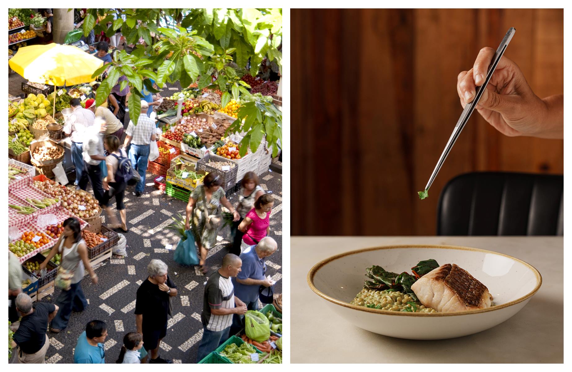 No Mercado dos Lavradores, pode encontrar toda a riqueza da Madeira, desde frutas a peixes; e no Ákua, o chef Júlio Pereira serve uma grande variedade de pratos tecnicamente apurados. © 3quarks/Istock; Ákua