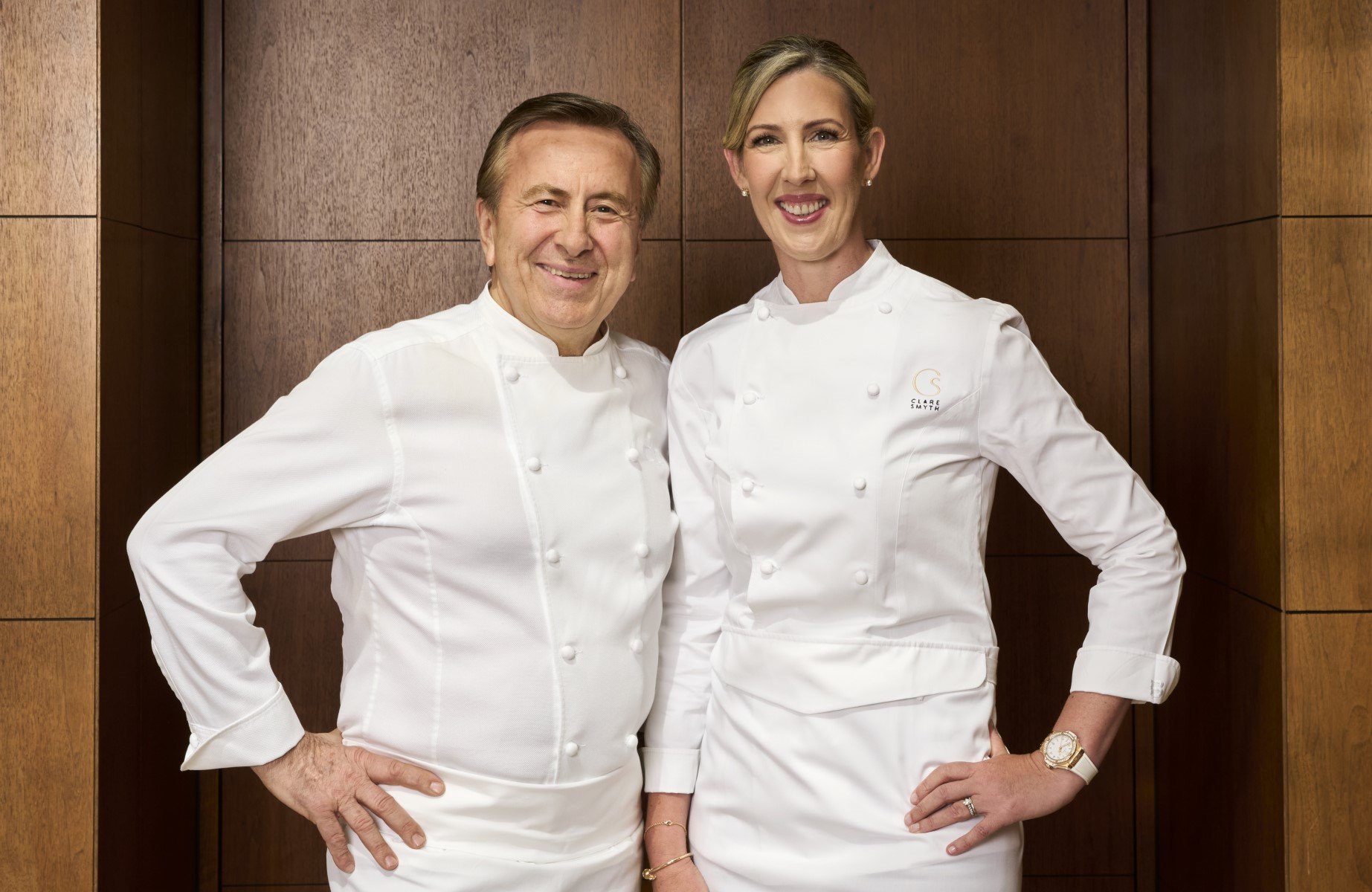 Daniel Boulud and Clare Smyth, who will open restaurants in the Waldorf Astoria Admiralty Arch this year. © 2026 Hilton