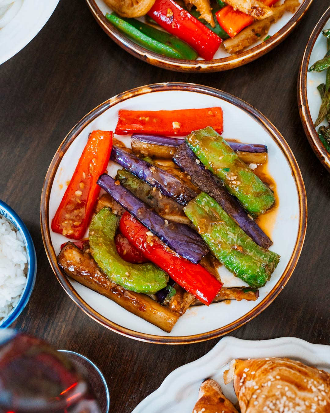 The Spicy Tiger is signature dish featuring wok-seared Japanese eggplant that is tender on the inside, blistered on the outside, and tossed with peppers, onionsand a bold, savory-spicy garlic sauce. © Jahunger