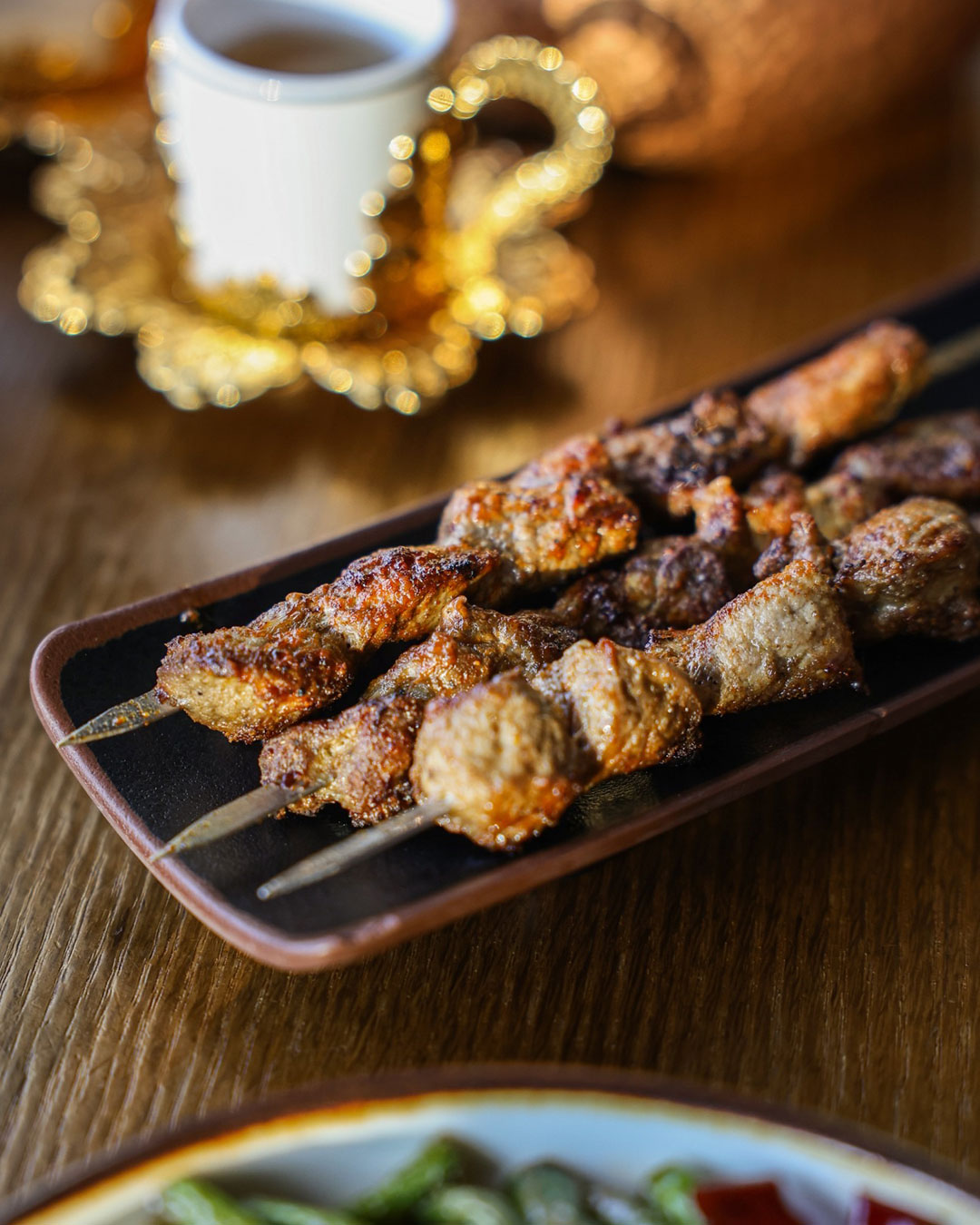 A kavap, or kebab, of lamb that has been marinated and spiced for tender, flavorful meat. © Jahunger