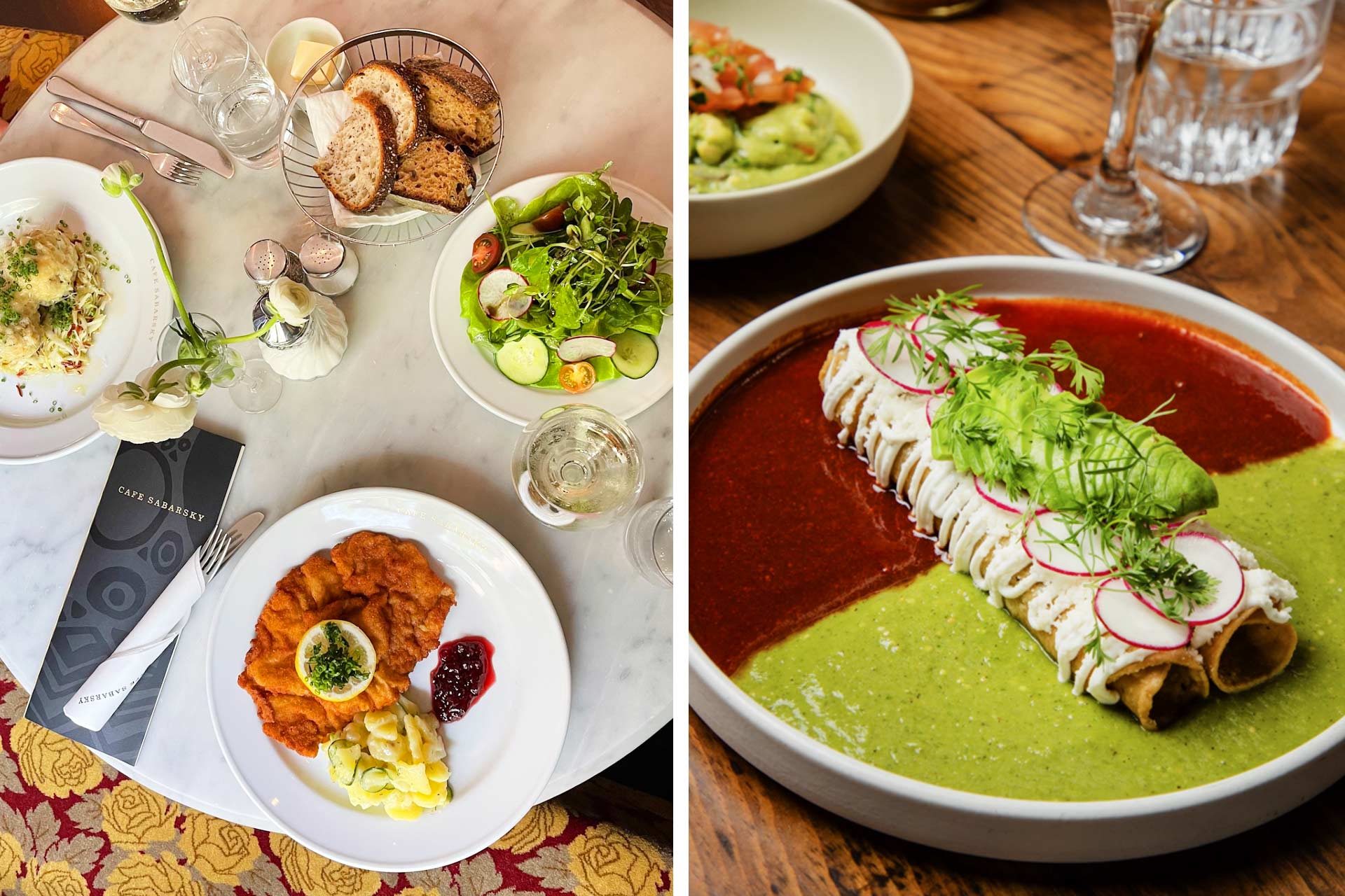Schnitzel at Café Sabarsky and flautas at Covacha. © Café Sabarsky at Neue Galerie New York | © Mariana Pelaez/Covacha