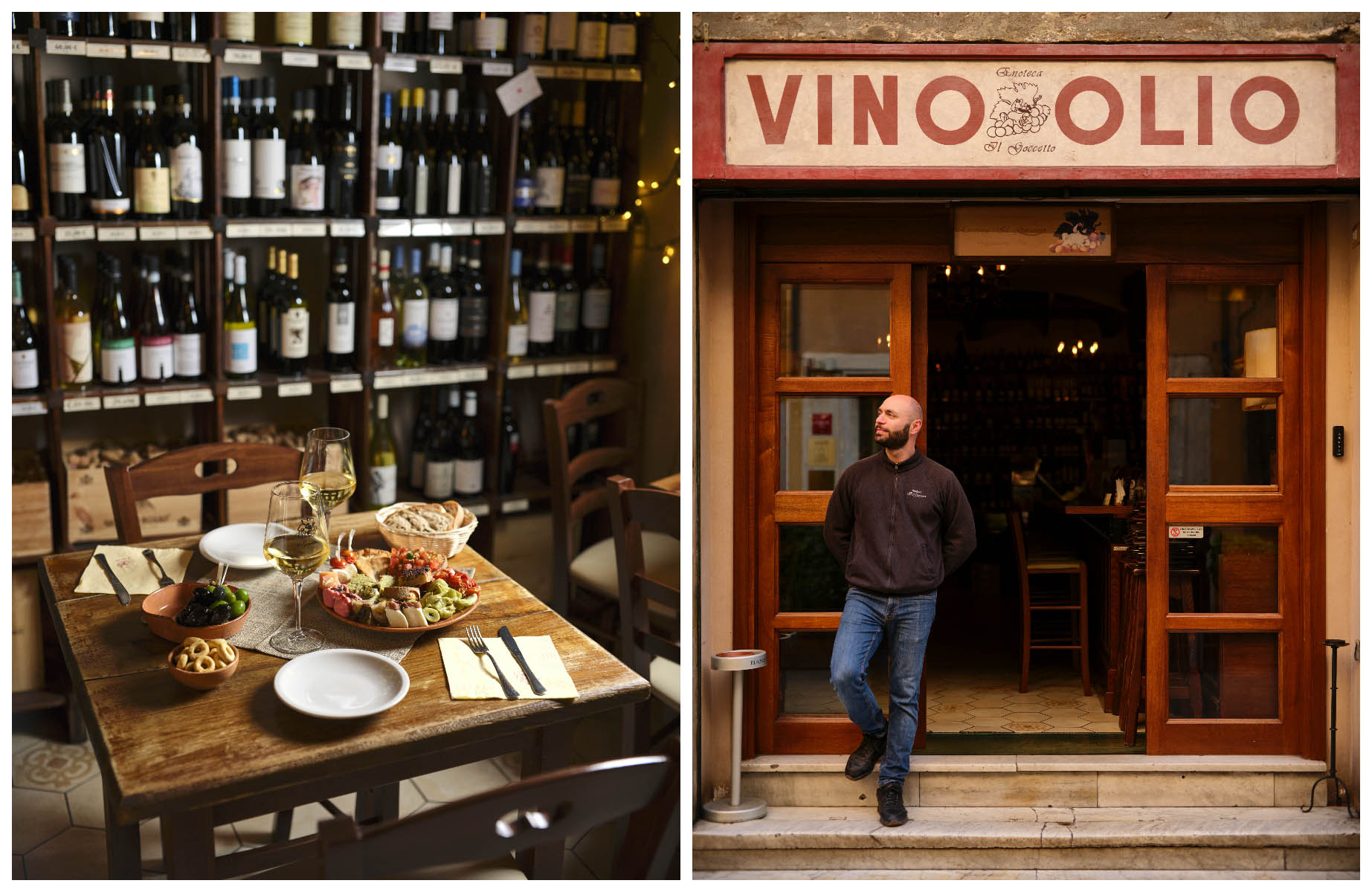 Il Goccetto bar with its bottle-lined walls is a local go-to for a laid-back meal. ©Alberto Blasetti/The MICHELIN Guide