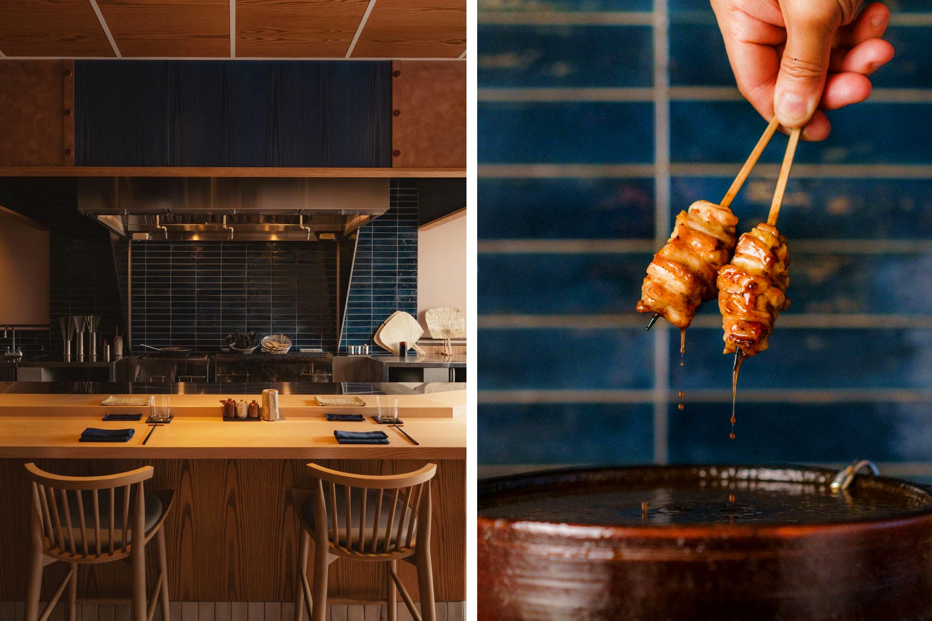 The counter at Sumibiyaki Arashi and their speciality yakitori. © Conrad Brown | Juno Kim/Sumibiyaki Arashi