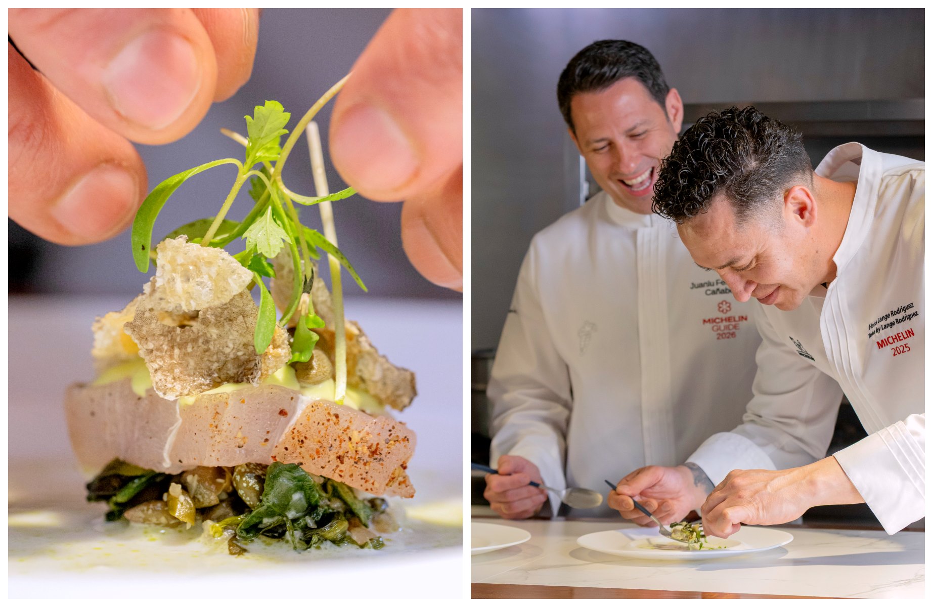 Hans Lange Rodriguez a eu l’occasion de cuisiner aux côtés de Juanlu Fernández, mêlant techniques germaniques et produits méditerranéens. © MICHELIN Guide