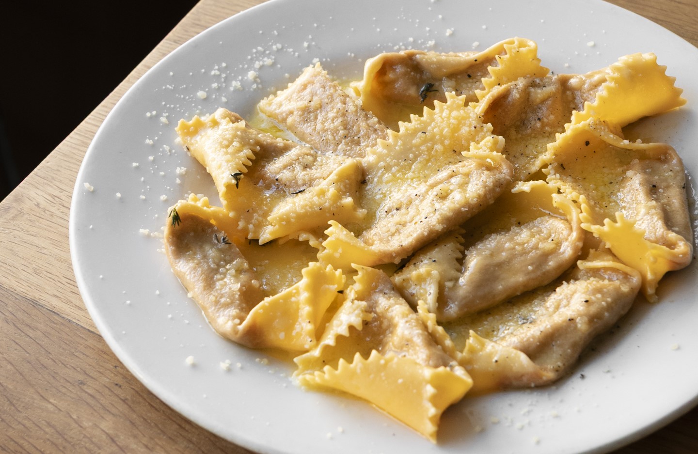 Agnolotti, Roasted Cherry Tomato, Garlic, Mascarpone, Fior di Latte, Butter and Parmesan at Little Hollows Pasta, Bristol. © Sam P. Cashmore/Little Hollows Pasta