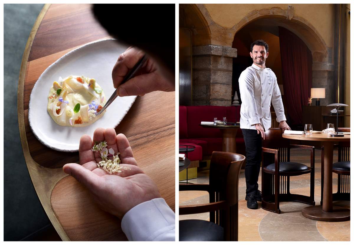 At Les Loges, a MICHELIN-Starred table, Chef Anthony Bonnet crafts precise, vegetable-led dishes in a Renaissance courtyard setting that balances heritage with quiet modernity. ©  Nicolas Villion