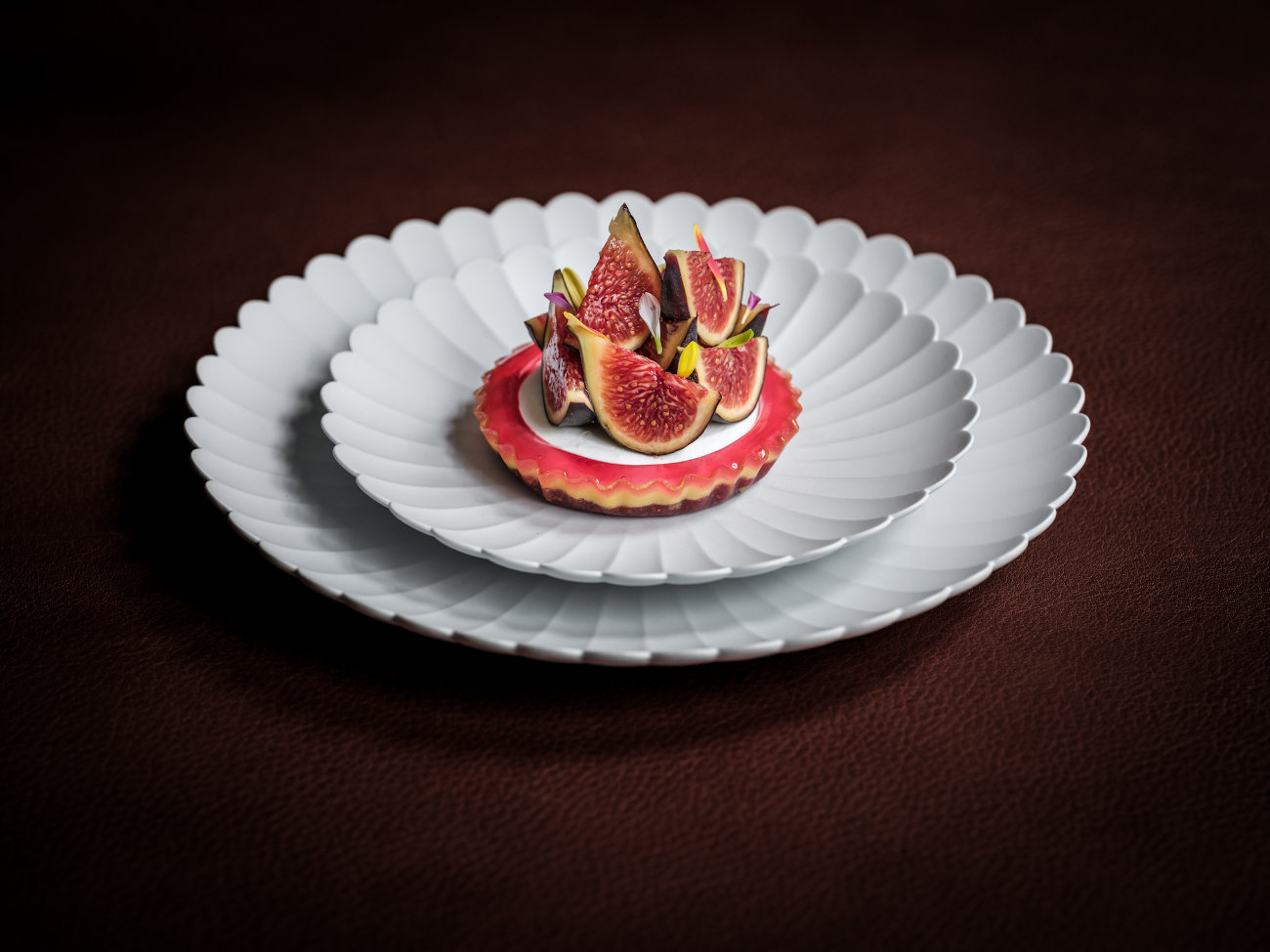 Bij Bozar Restaurant eindigen ze graag met de beste vruchten, zoals deze creatie rond vijg, vanille van Tahiti en skyr. © Pieter D'Hoop