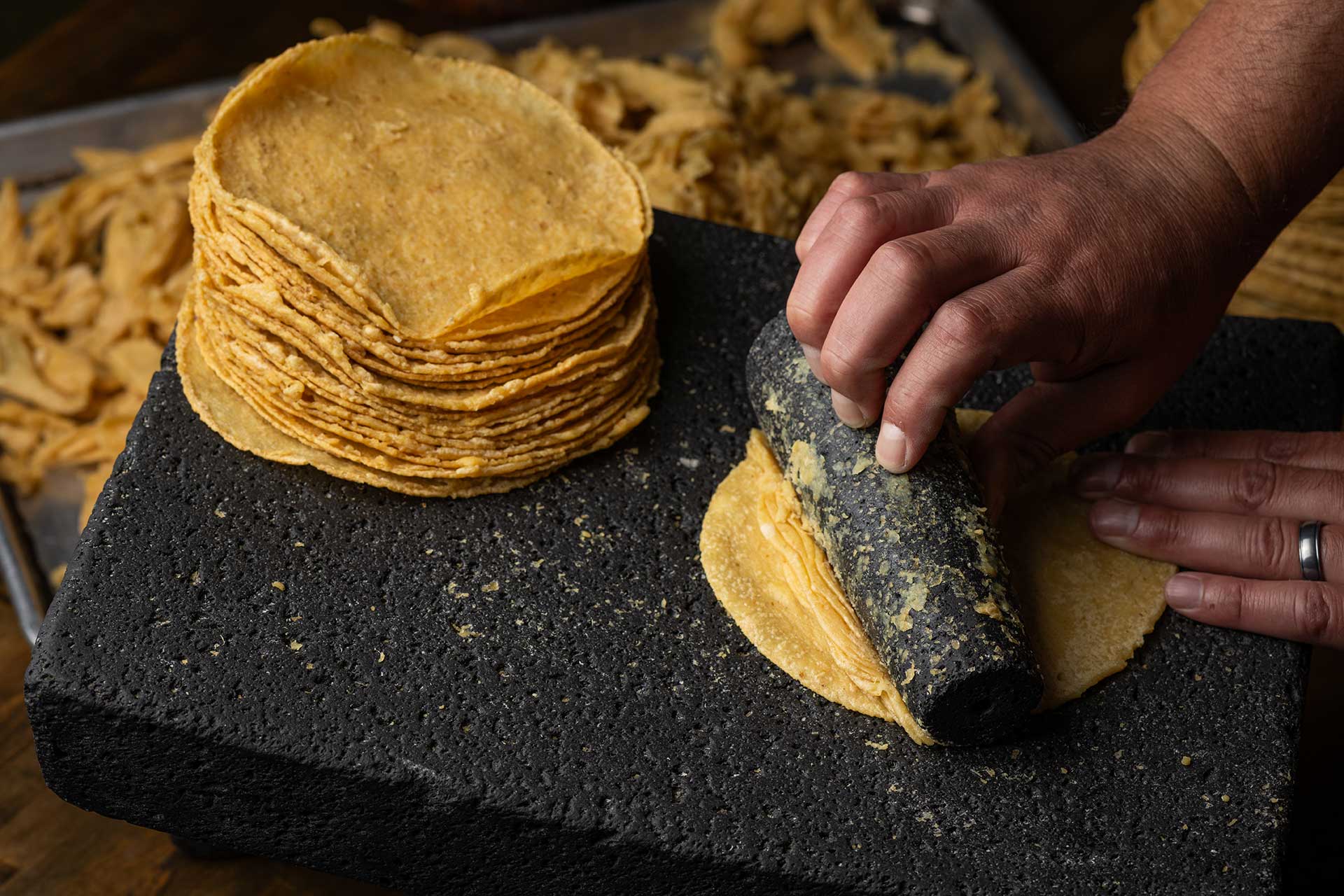 Freshly made tostada raspadas. © Wonho Frank Lee