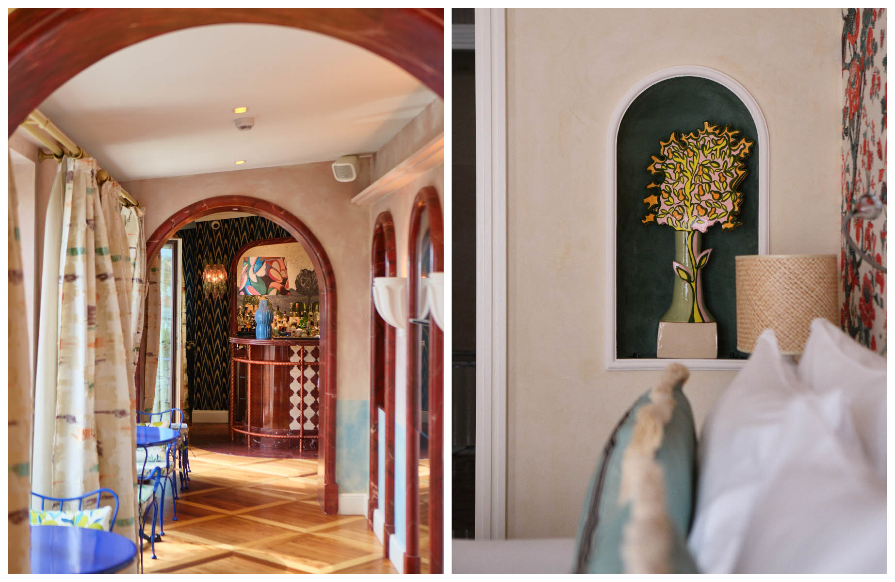 The light and airy lobby and a room of Casa Monti in Rome, which has a vintage twist in its decor. ©Alberto Blasetti/The MICHELIN Guide