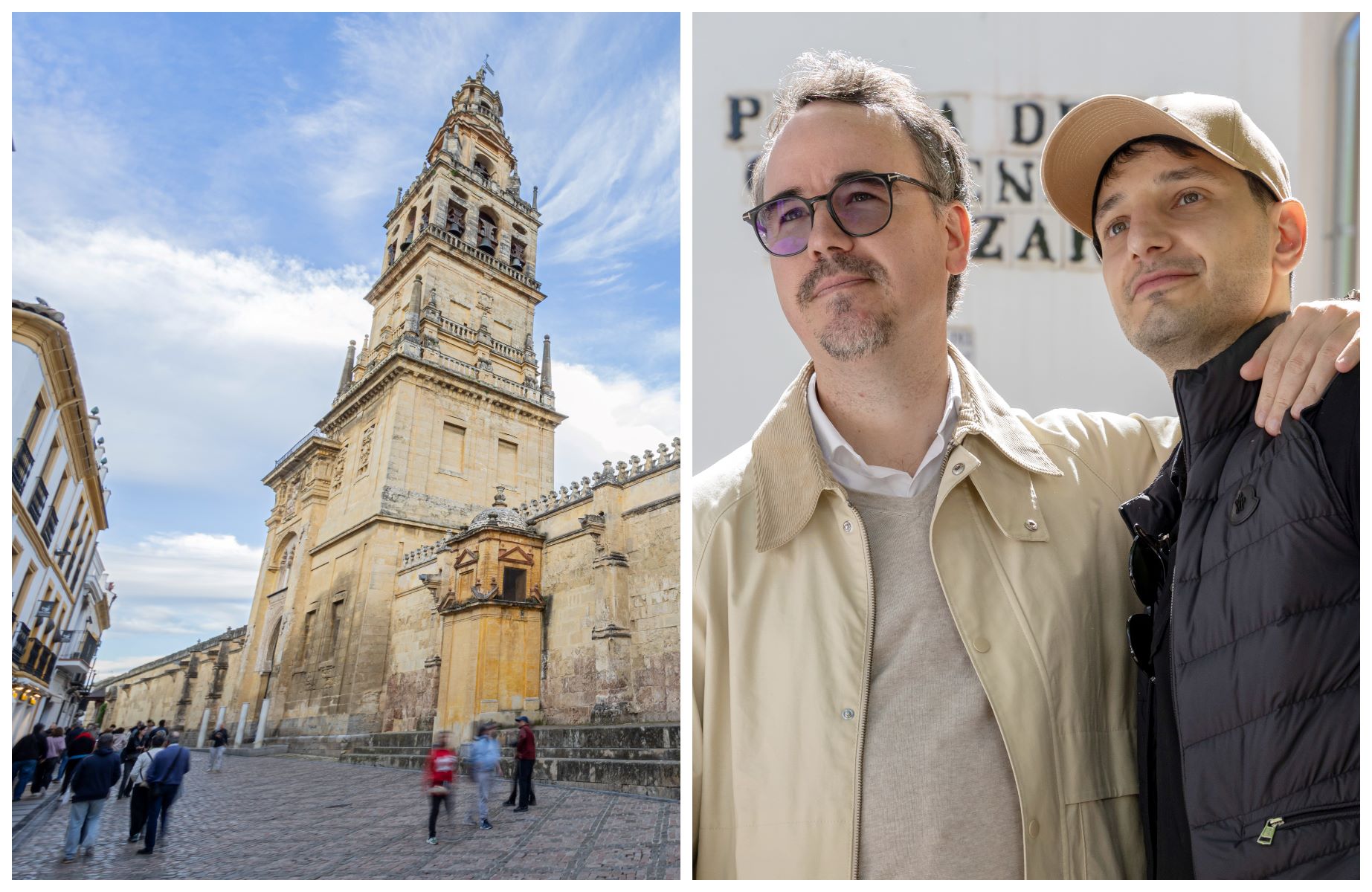 The bell tower of the Mosque-Cathedral of Córdoba, and Morales and Mellino on one of the city’s whitewashed streets. © Michelin Guide