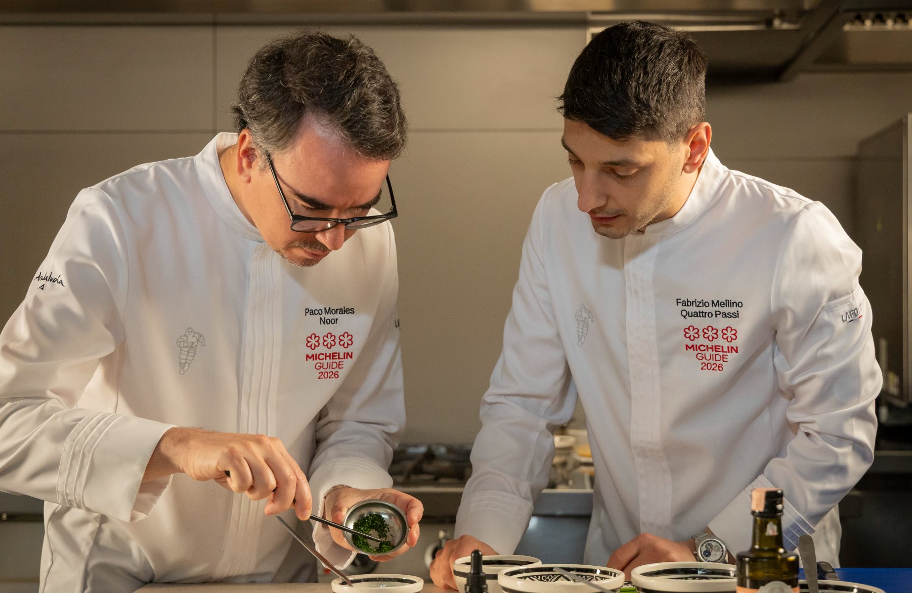Morales and Mellino, with Six MICHELIN Stars between them, united in the kitchen at Noor. © Michelin Guide