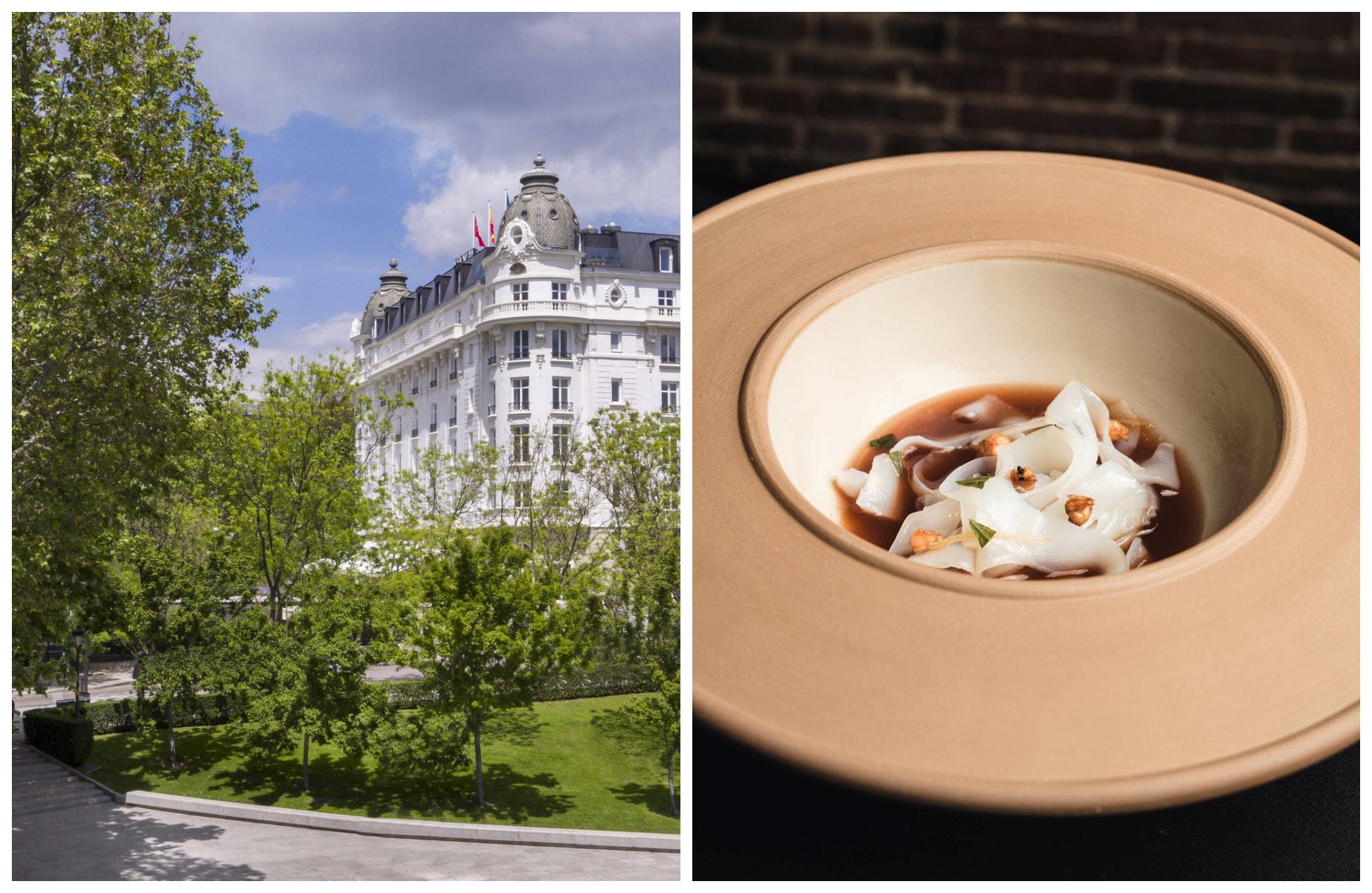 En una primera visita a la capital, el chef recomienda alojarse en uno de los hoteles de referencia de la ciudad, el Mandarin Oriental Ritz, y hacer una parada obligada en Corral de la Morería Gastronómico. © Mandarin Oriental Ritz, Madrid; Sara Castaño/Corral de la Morería Gastronómico