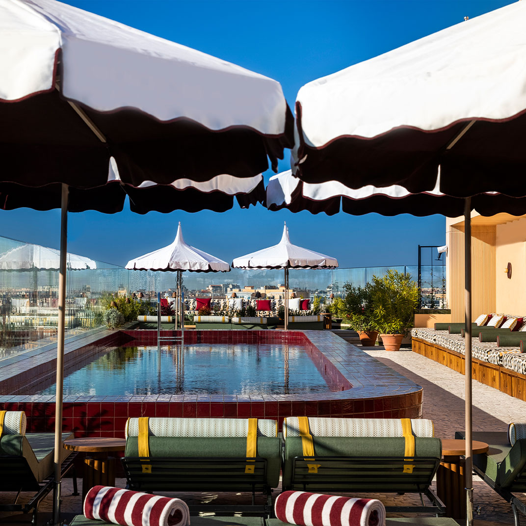 The Soho House rooftop exemplifies its bright house style. © Soho House Rome