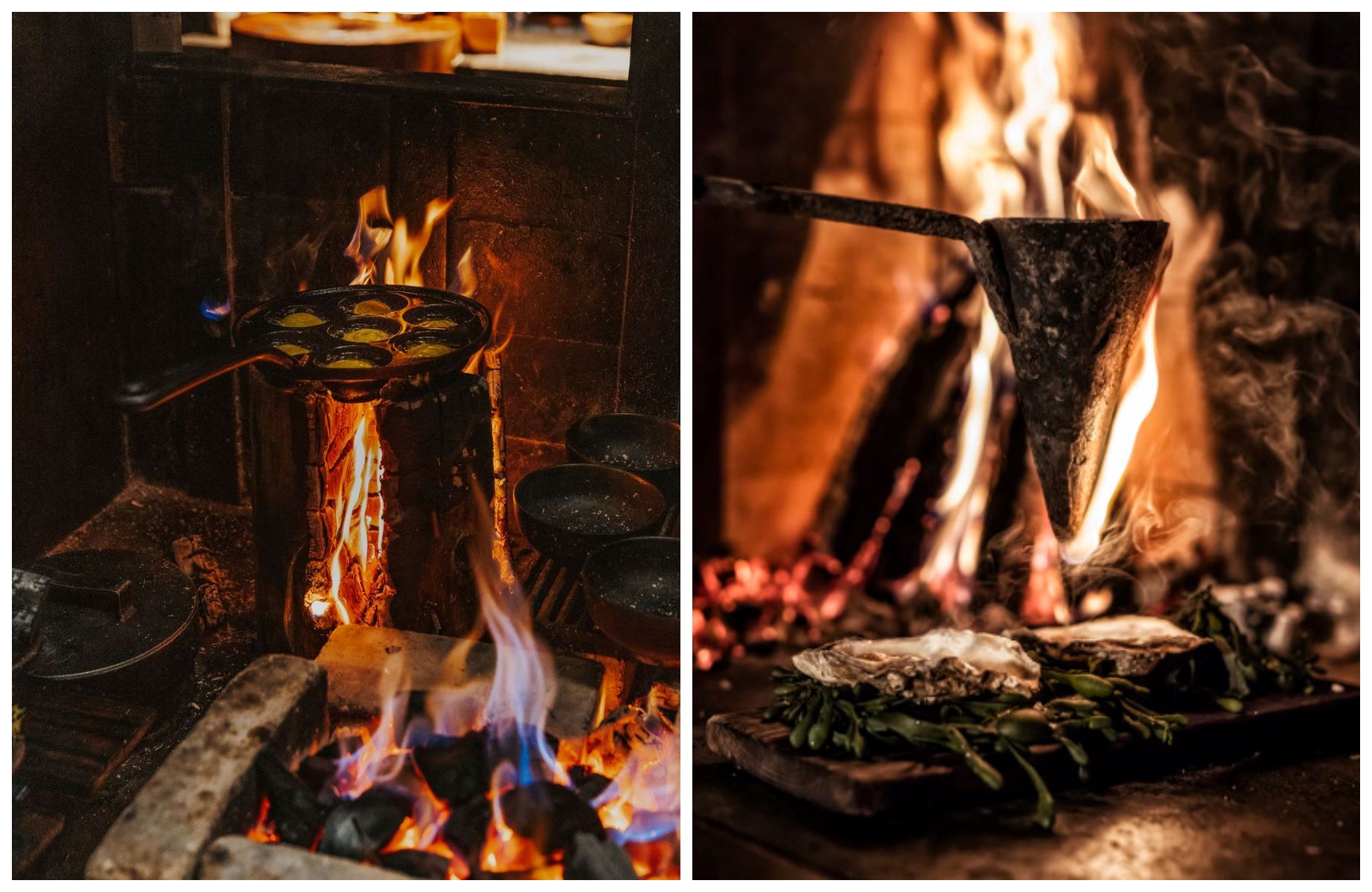 Ektedt, en Suède, où la cuisine est faite à 100 % au feu et où les convives peuvent admirer le foyer en mangeant. © Emma Johansson/Ekstedt | © Per-Anders Jörgensen/Ekstedt