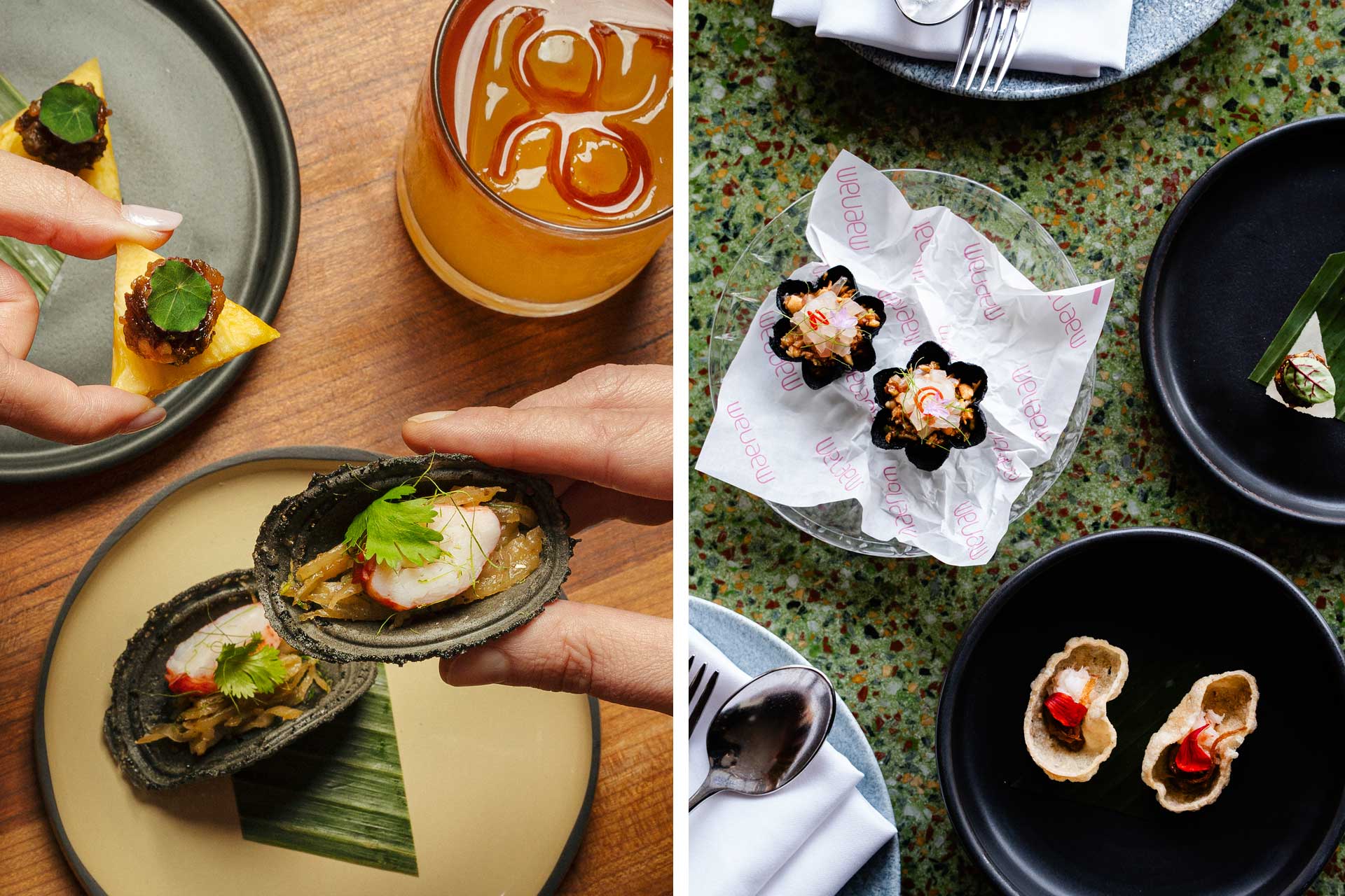 Some of the "snacks" including Ma Hor, Nam Prik Makaam, and scallop cupcakes. © Alaina Michelle Photography | © Olivia Horrell/Maenam