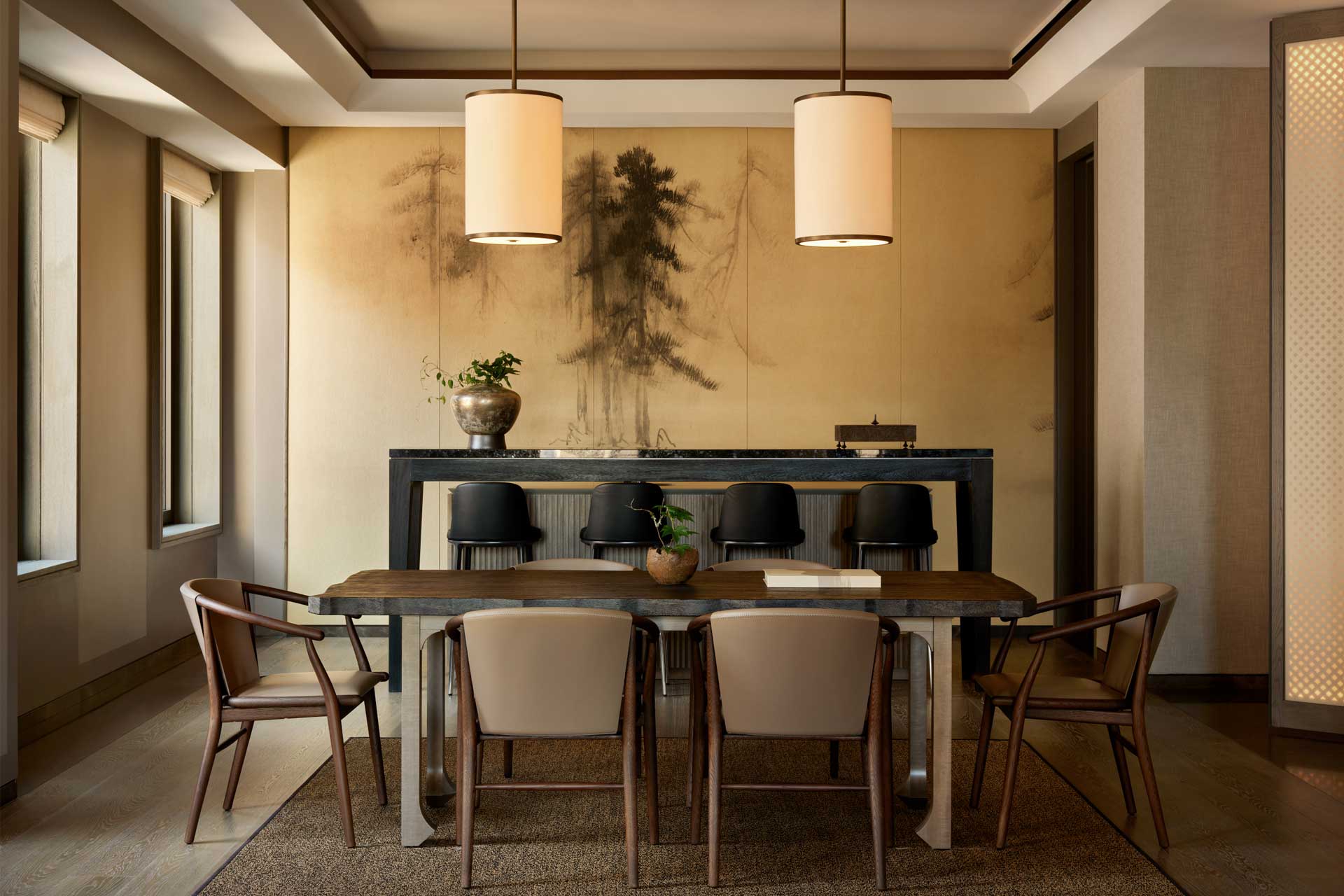 A dining area in the Aman Suite, reflecting a Japanese minimalist style. © Aman New York