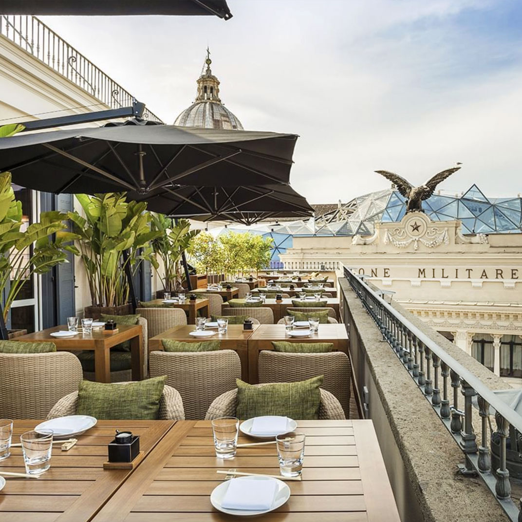 Open to the public, the rooftop is a pleasant way in to the tiny, seven-room hotel. © Fendi Private Suites