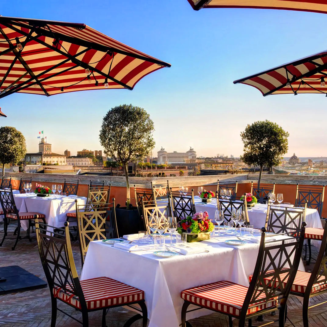 Cielo is the in-demand rooftop at this Two-Key hotel with an excellent location. © Hôtel de la Ville, a Rocco Forte Hotel