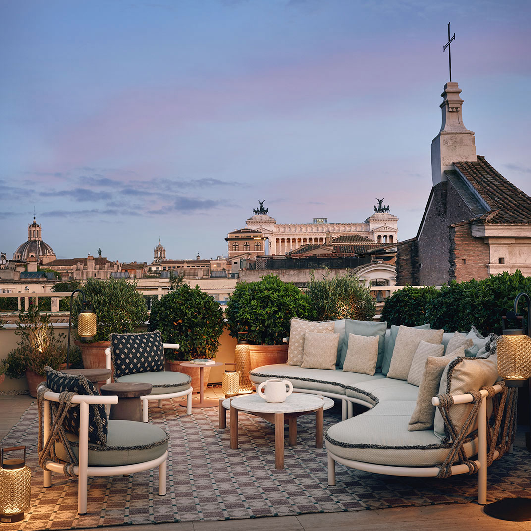 One corner of the intimate Notos rooftop at the Six Senses. © Six Senses Rome