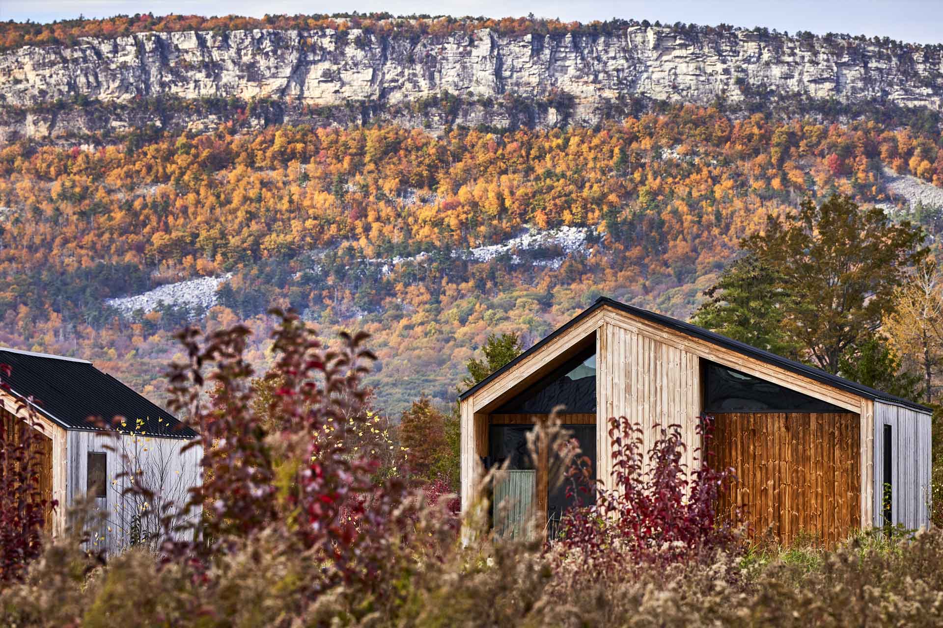 One of 65 surprisingly luxe cabins against the natural scenery of upstate New York. © Wildflower Farms, Auberge Collection 
