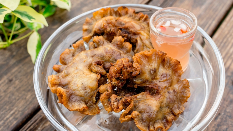 In the Philippines, vinegar is less a condiment than a cornerstone — sharp enough to cut through the richness of chicharon bulaklak, the crisp, coiled snack made from pig mesentery and served with spicy suka (vinegar) on the side. © MDV Edwards