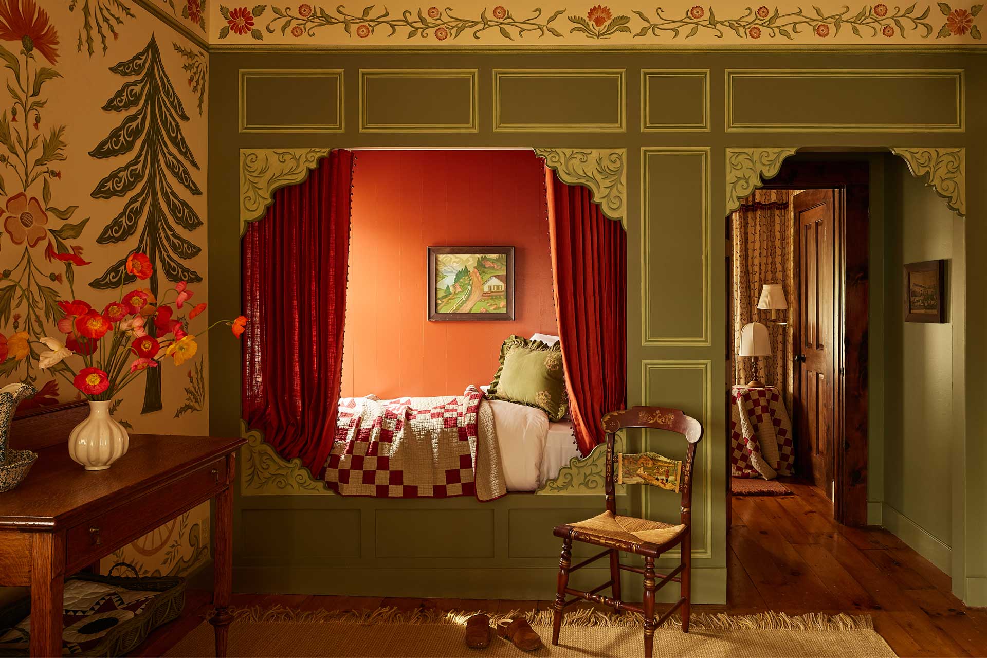 The so-named Innkeeper's Suite, in this inn's typically maximalist, old-school style. © Kate S. Jordan, Six Bells Countryside Inn 