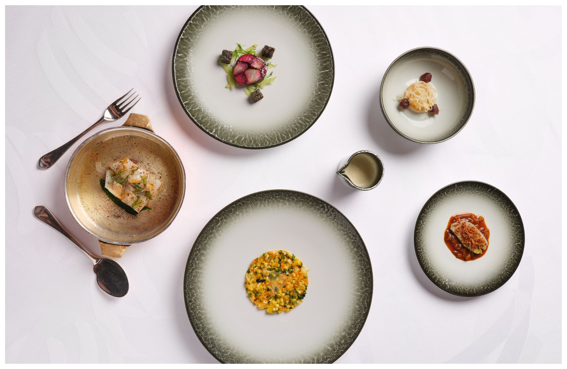 All the many wonderful parts of the wild Cornish turbot dish our Inspector enjoyed. © Claude Okamoto/Sketch, The Lecture Room and Library