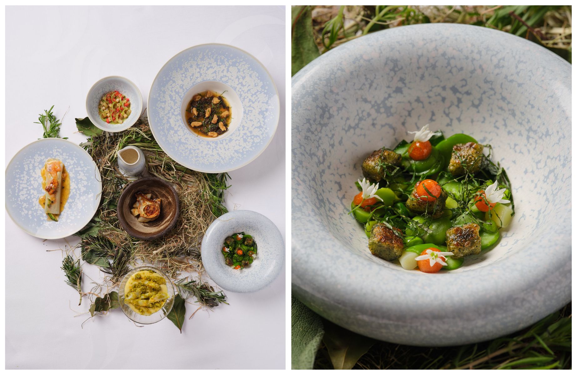 The 'Spring' starter from Sketch, with a close-up of one of its individual dishes. © Claude Okamoto/Sketch, The Lecture Room and Library