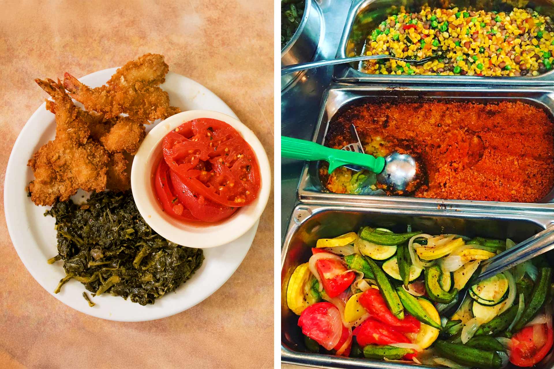 Delicious vegetable sides including squash casserole, vegetable medley, succotash, turnip greens and more. © Arnold's Country Kitchen