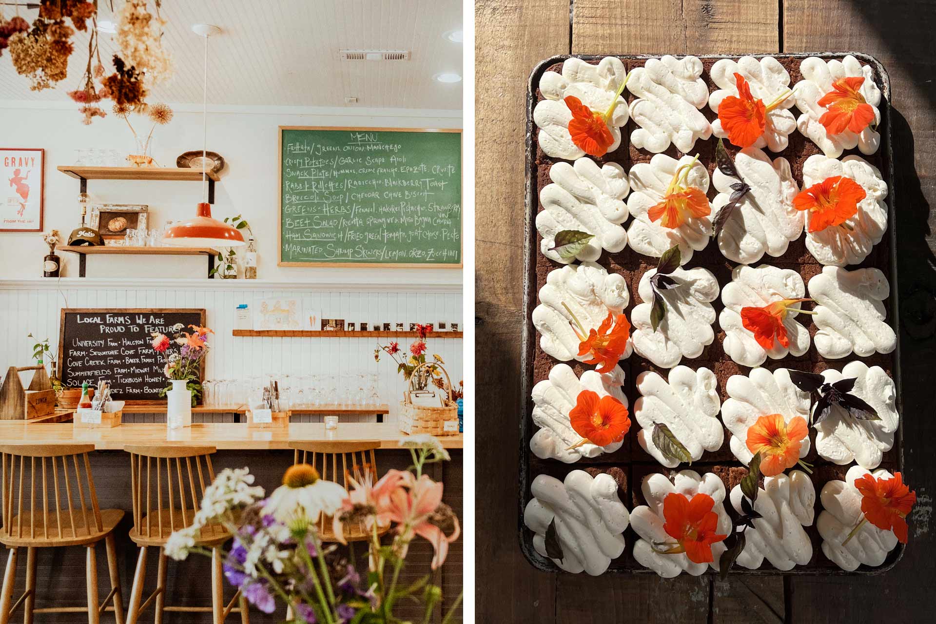 A list of farms that Lunch works with and dessert with fresh flowers. © Ann Marie Disalvo | © Mallory Grimm Tubbs/Lunch