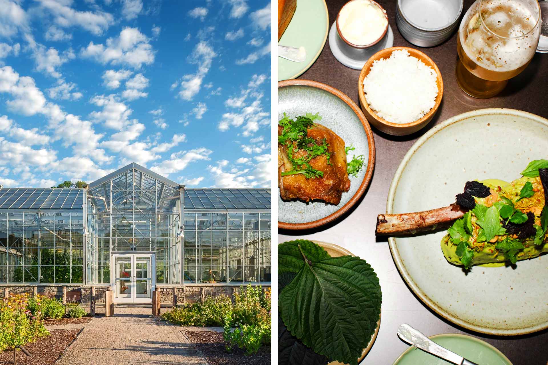 January's greenhouse and meals sourced from the farm. © Southall Farm and Inn/January