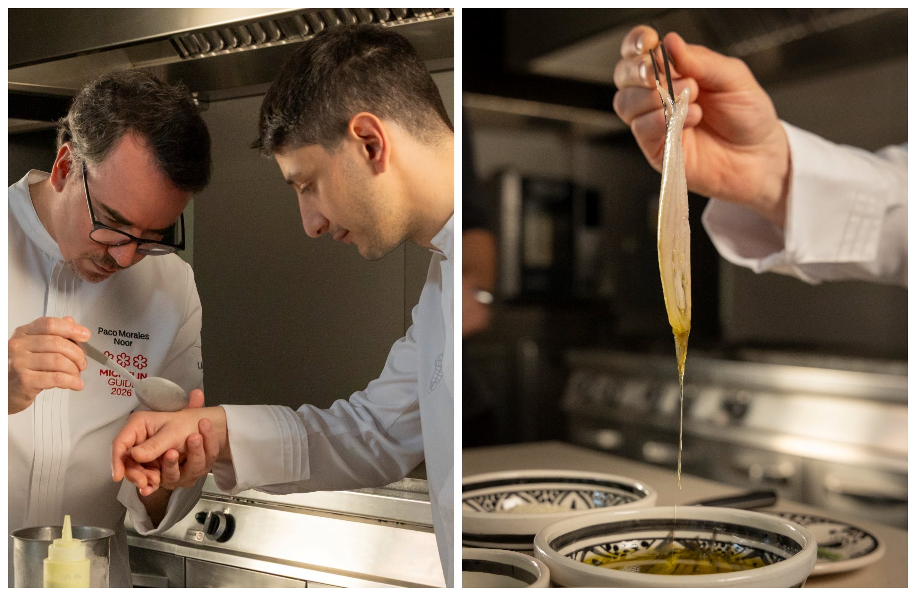 Morales et Mellino, réunis dans la cuisine de Noor, affichent au total six étoiles MICHELIN entre eux. © Guide MICHELIN  